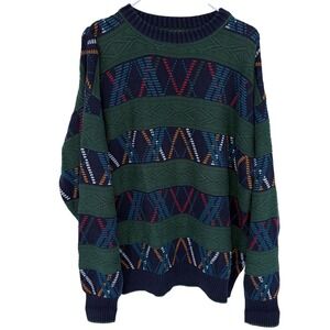 Vintage Knit Crewneck Sweater Large Green Navy Colours by Alexander Julian